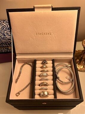 Stackers Classic Jewelry Box 3 Piece Set Black Velvet Stackable Organizer